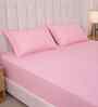 Quarts Pink Solid 300 TC Pure Cotton King Fitted Bedsheet with 2 Pillow Covers