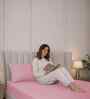 Quarts Pink Stripe 300 TC Pure Cotton King Fitted Bedsheet with 2 Pillow Covers