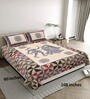 Cream Traditional print 144 TC Cotton King Size  Bedsheet With 2 Pillow Cover