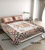 Orange Traditional print 144 TC Cotton King Size  Bedsheet With 2 Pillow Cover