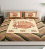 Orange Peacock 144 TC Cotton King Size  Bedsheet With 2 Pillow Cover