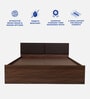 Michi Queen Size Upholstered Bed In Dark Brown & Walnut Colour With Box Storage