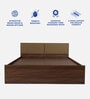 Michi Queen Size Upholstered Bed In Tan Leatherette & Walnut Colour With Box Storage