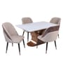 Queensgate Teak Wood 4 Seater Dining Set With Marble Top In Textured White Color