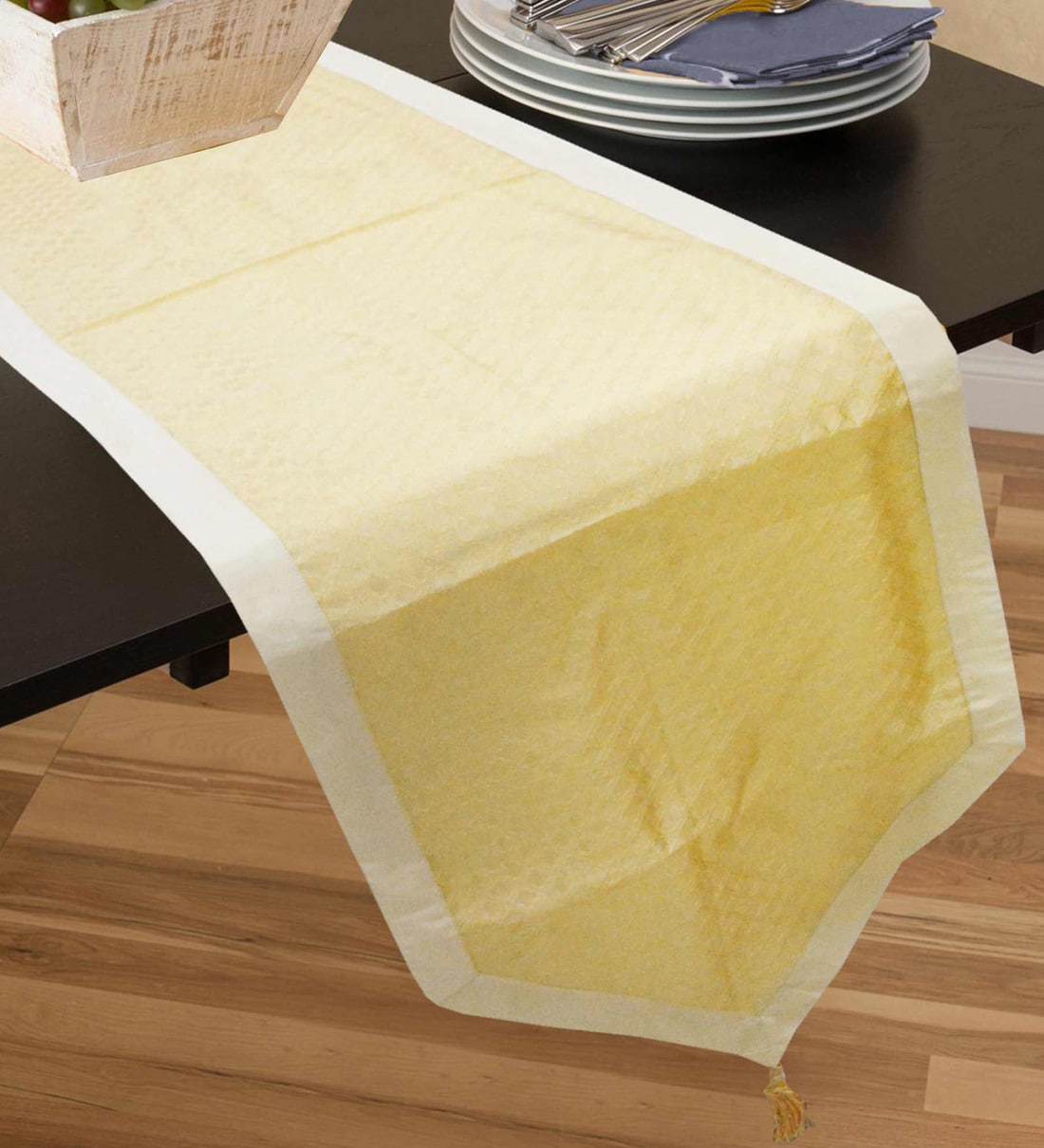 Buy Yellow Self Jaquard 75X16 Inches Table Runner By R Home Online