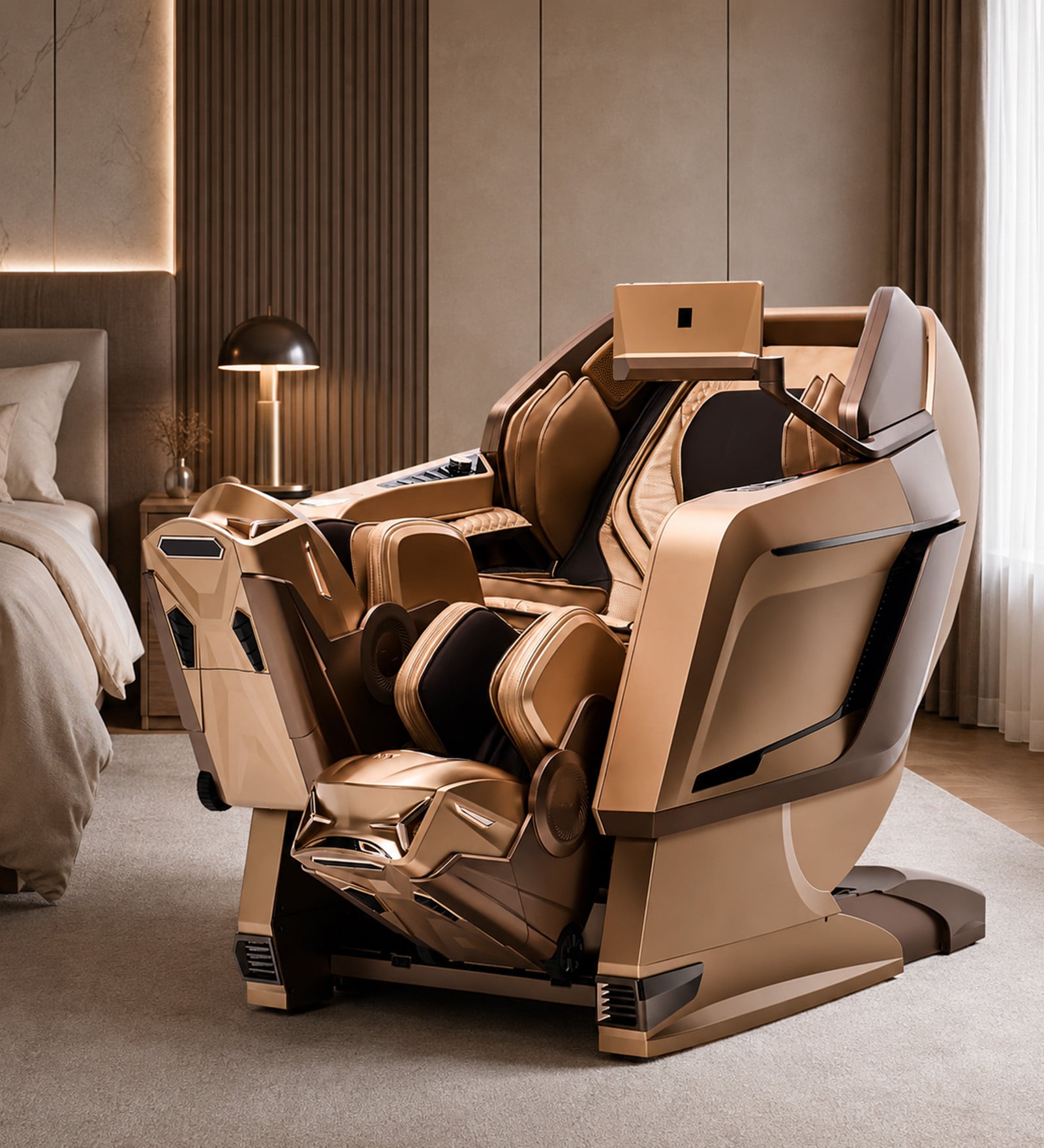 R Velor Leather Premium Massage Chair In Gold Colour