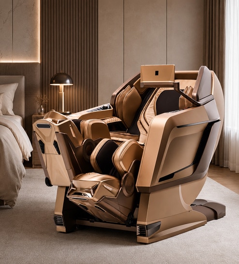 R Velor Leather Premium Massage Chair In Gold Colour