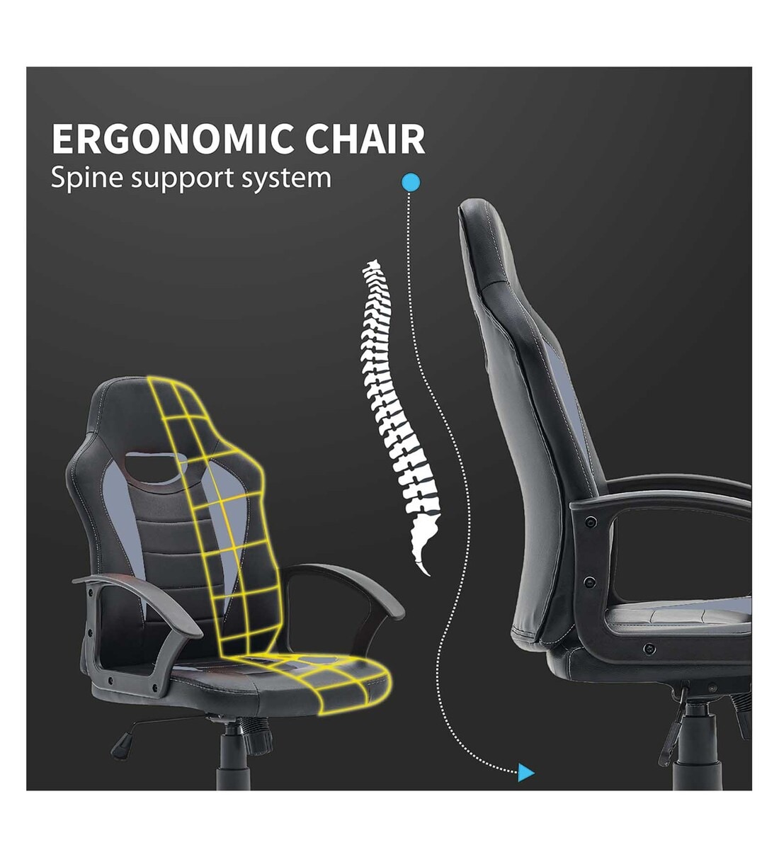 Buy Racing Ergonomic Chair in Grey & Black Colour by Bantia Furniture