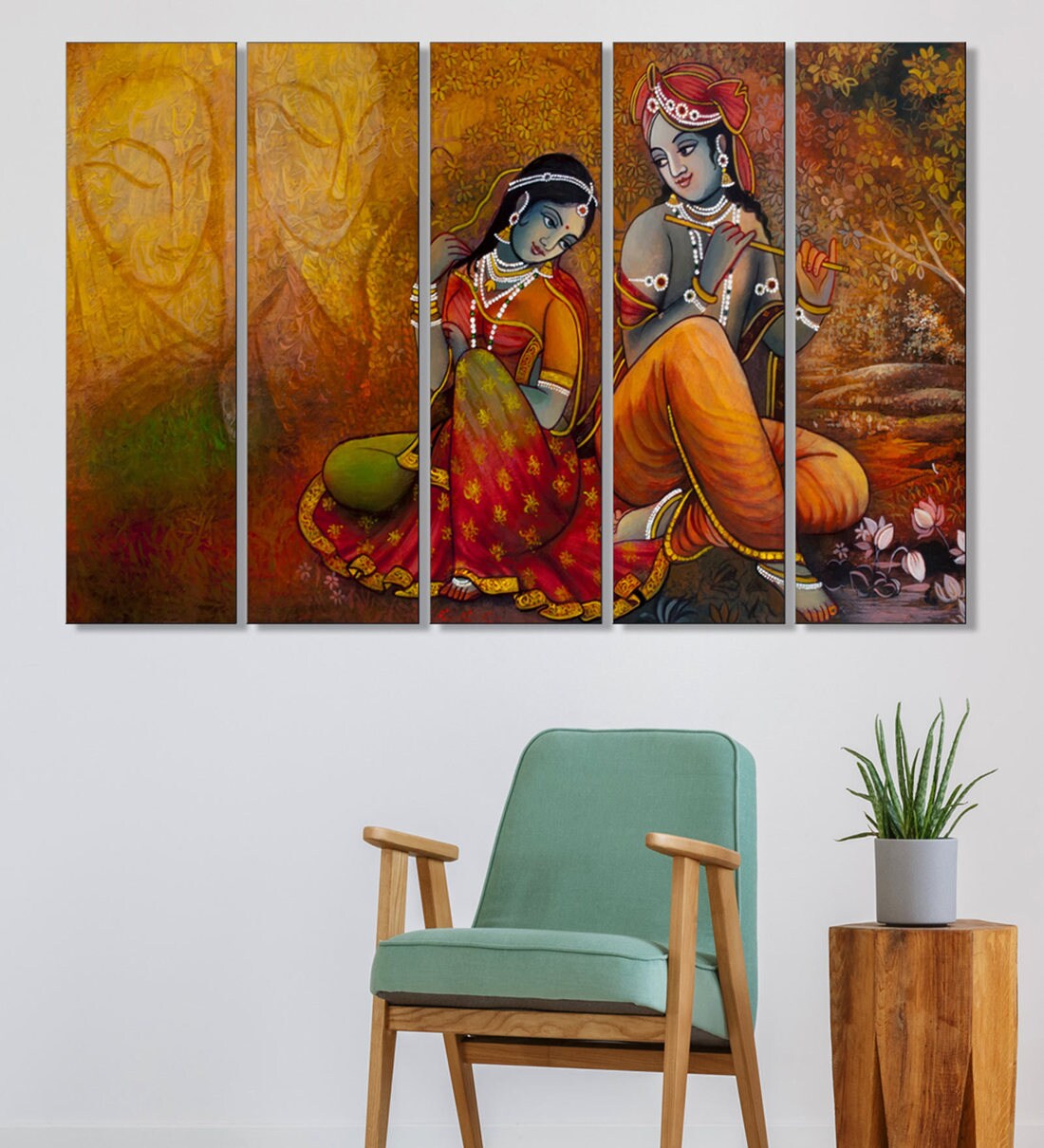 Buy Radha Krishna's Brown MDF Spiritual Art Panel Set of 5 at 5% OFF by ...