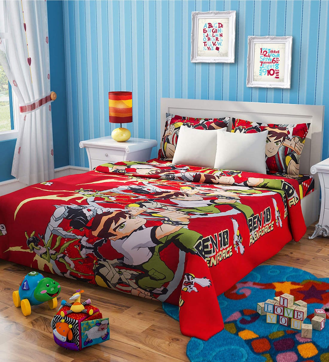 Buy Ben 10 Print Single Bedsheet with 1 Pillow Cover in Red Colour