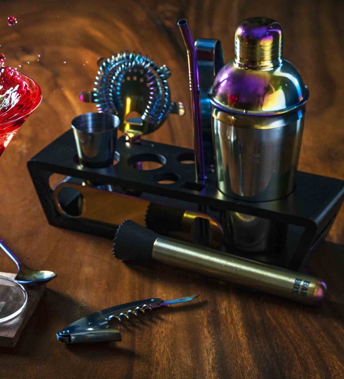 Buy Rainbow Stainless Steel Cocktail Shaker and Bar Tool Set with a Stand by Bar Box at 52 OFF