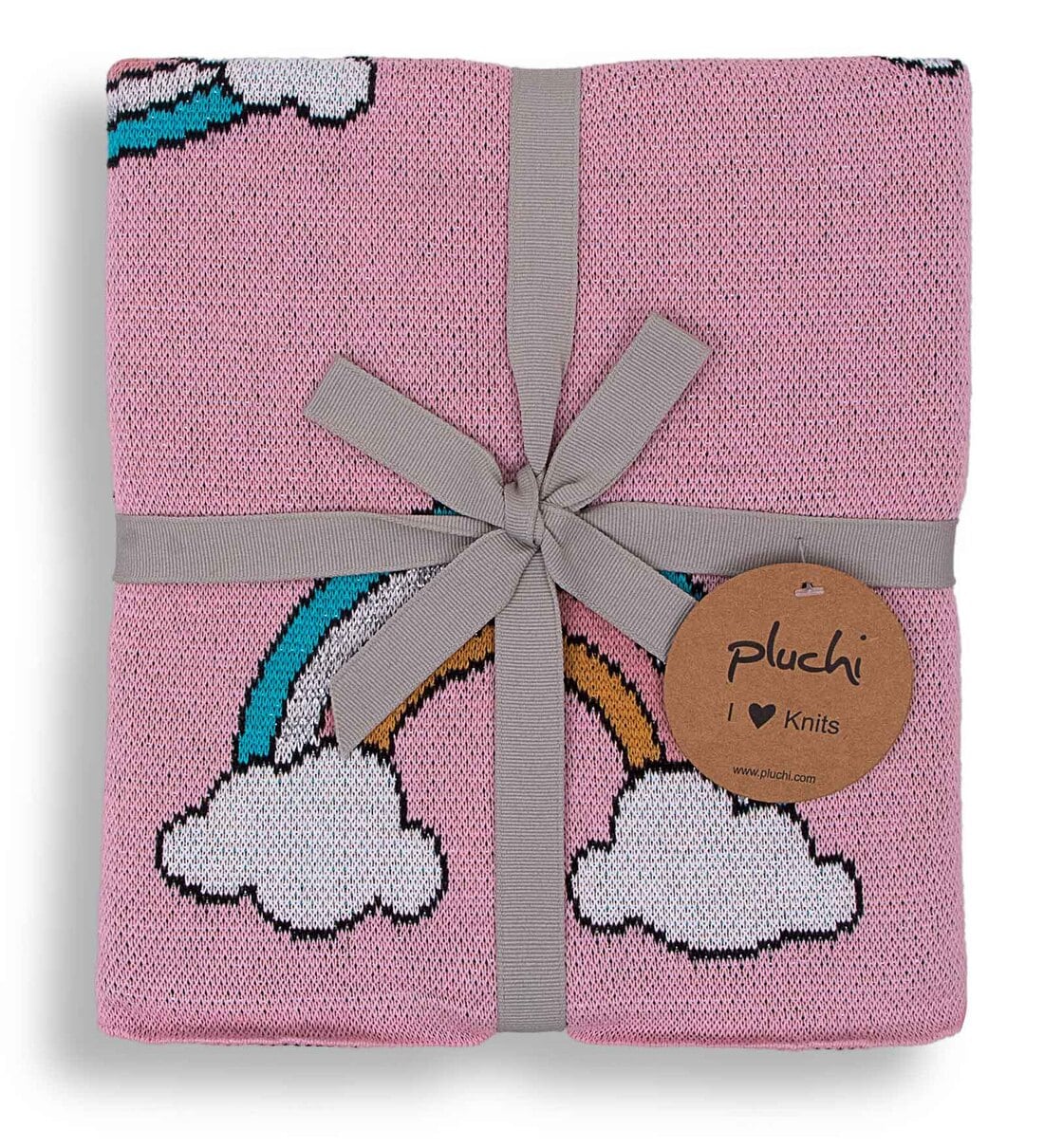 Buy Rainbow Knitted Blanket for Baby In Pink Colour by Pluchi Online