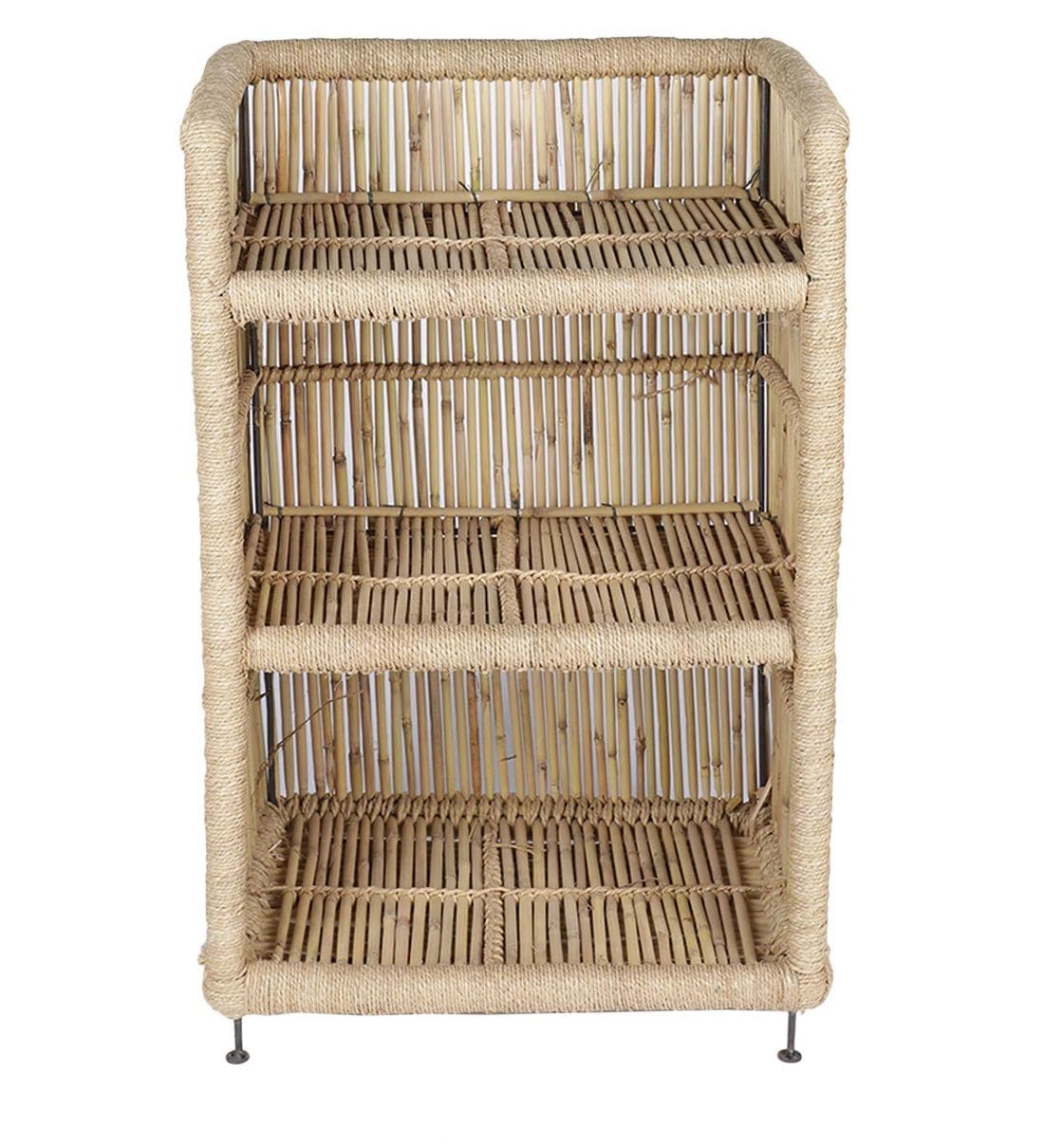 Buy Ethnic 3 Tier Cane Open Shoe Rack in Beige Finish Online Open