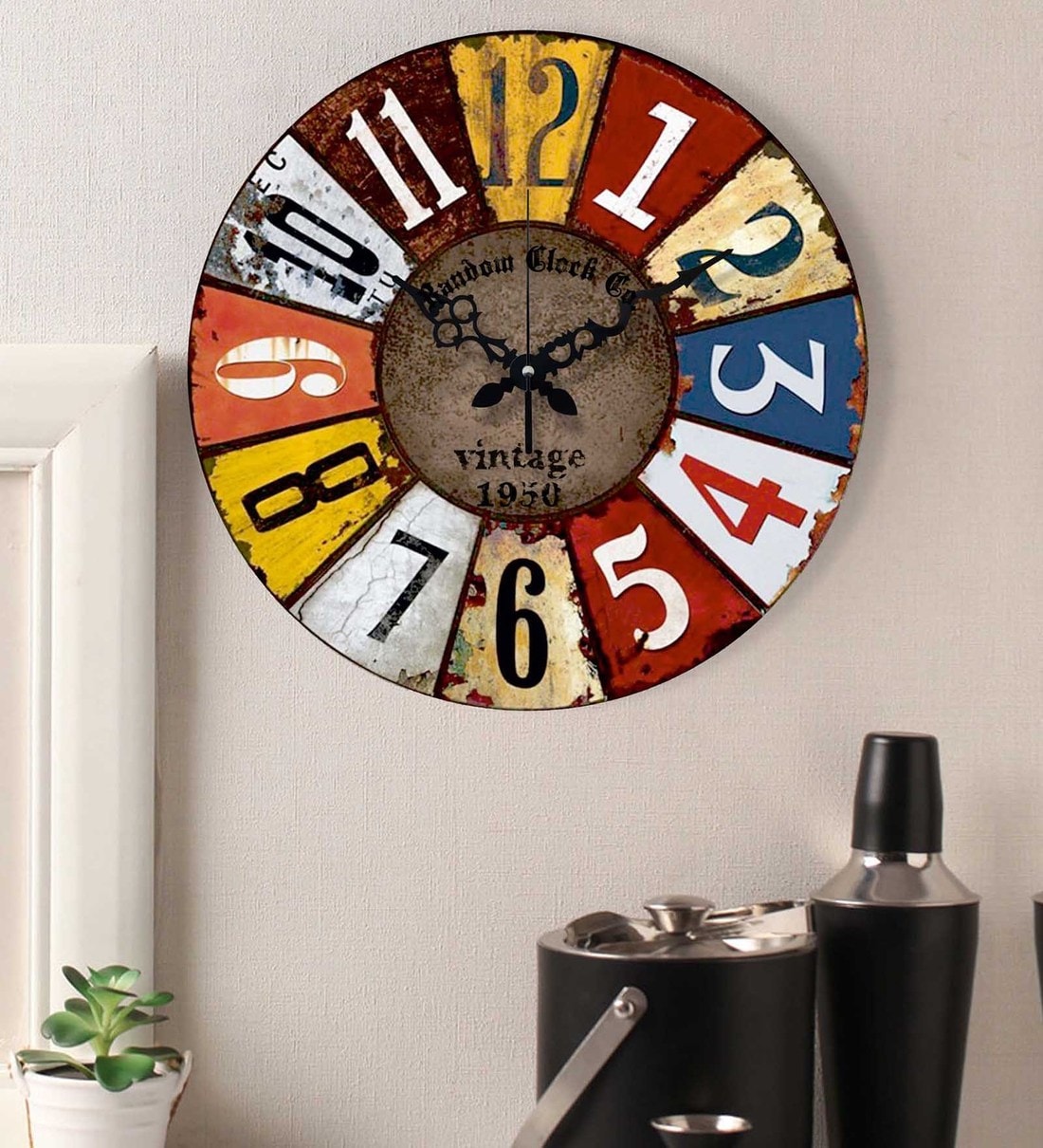 Buy Multicolor Engineered Wood Analog Wall Clock by Random Online