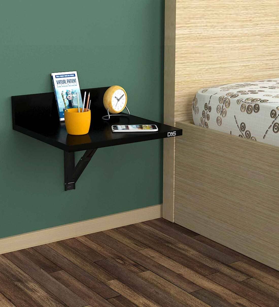 Buy Raquel Wall Mount Bedside Desk in Black Finish by DAS Online Wall