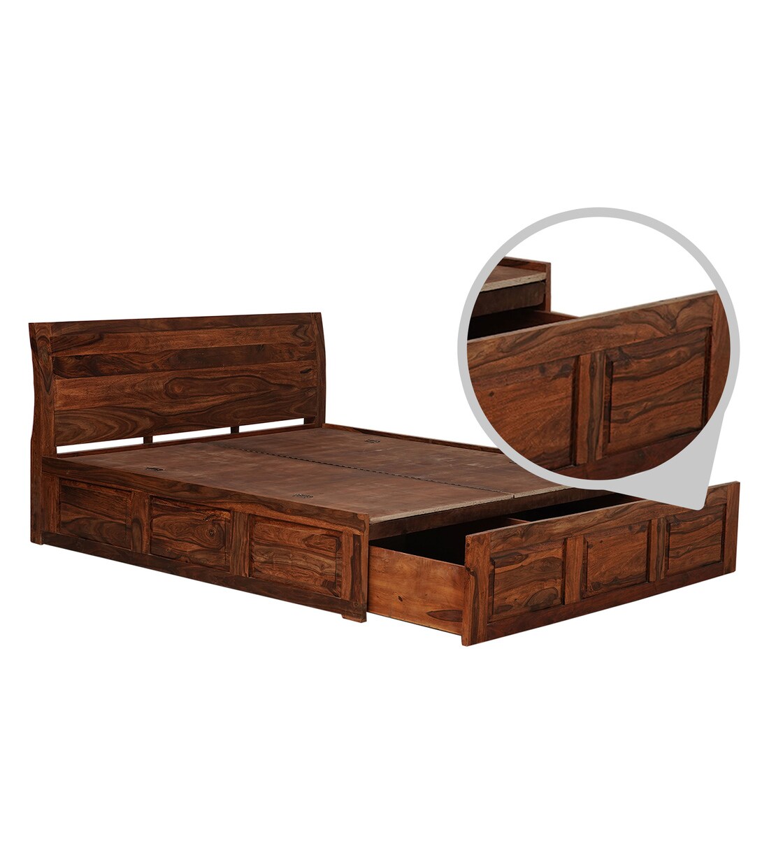 Buy Ray Queen Size Bed with Storage in Honey Finish by Trendsbee Online