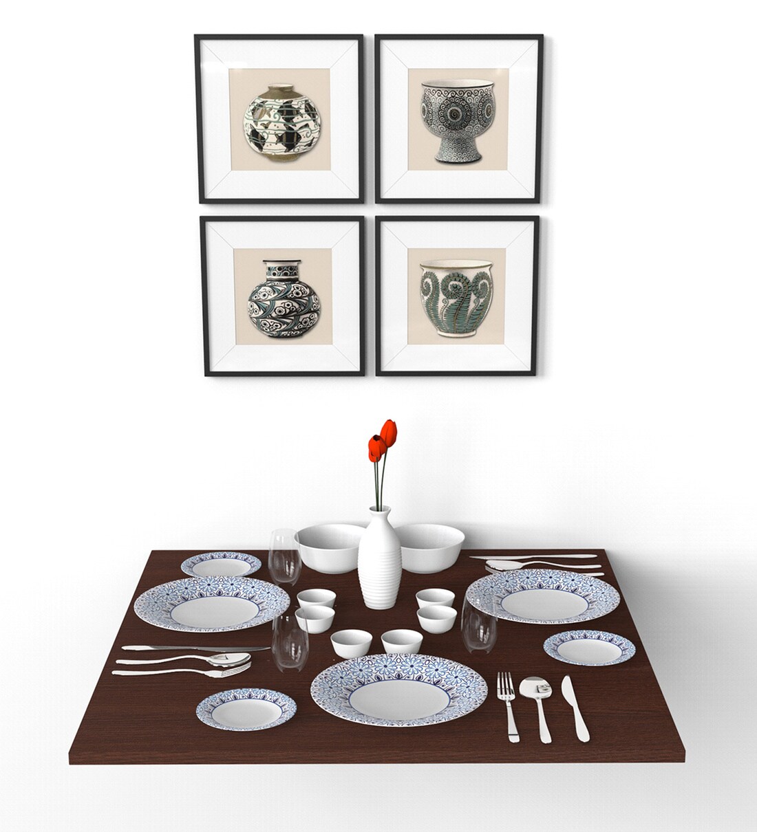 Buy Ray Wall Mounted 3 Seater Dining Table In Brown Colour by