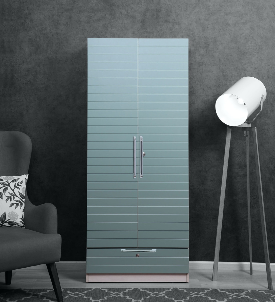 Buy Rayen Two Door Wardrobe in Oak & Green Colour CasaCraft By Pepperfry Online Modern 2