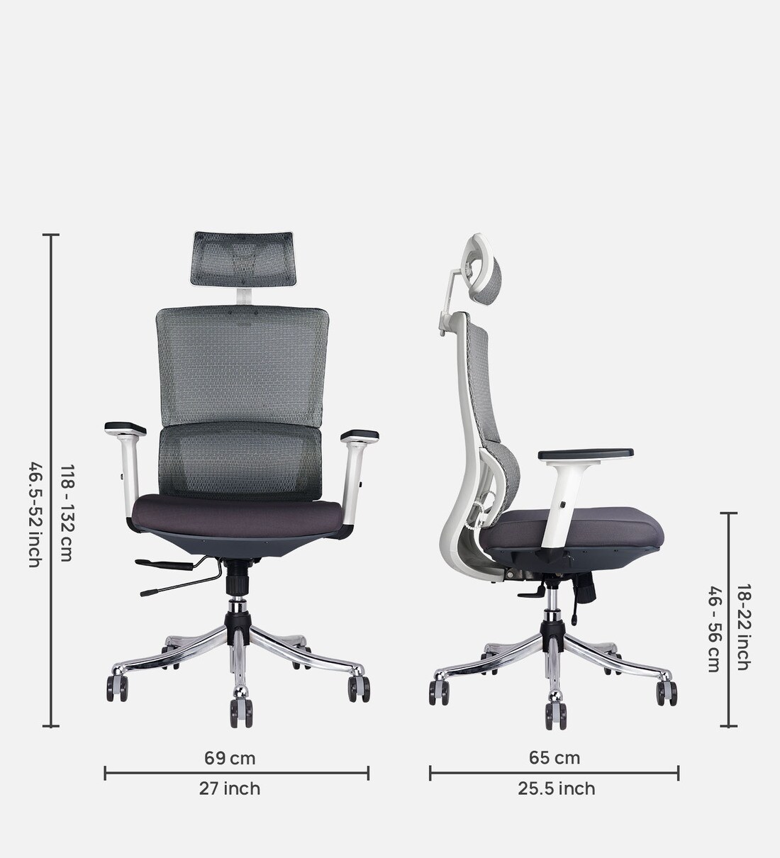 Buy Razor Chair with Adjustable Arms in White And Grey Colour By ...