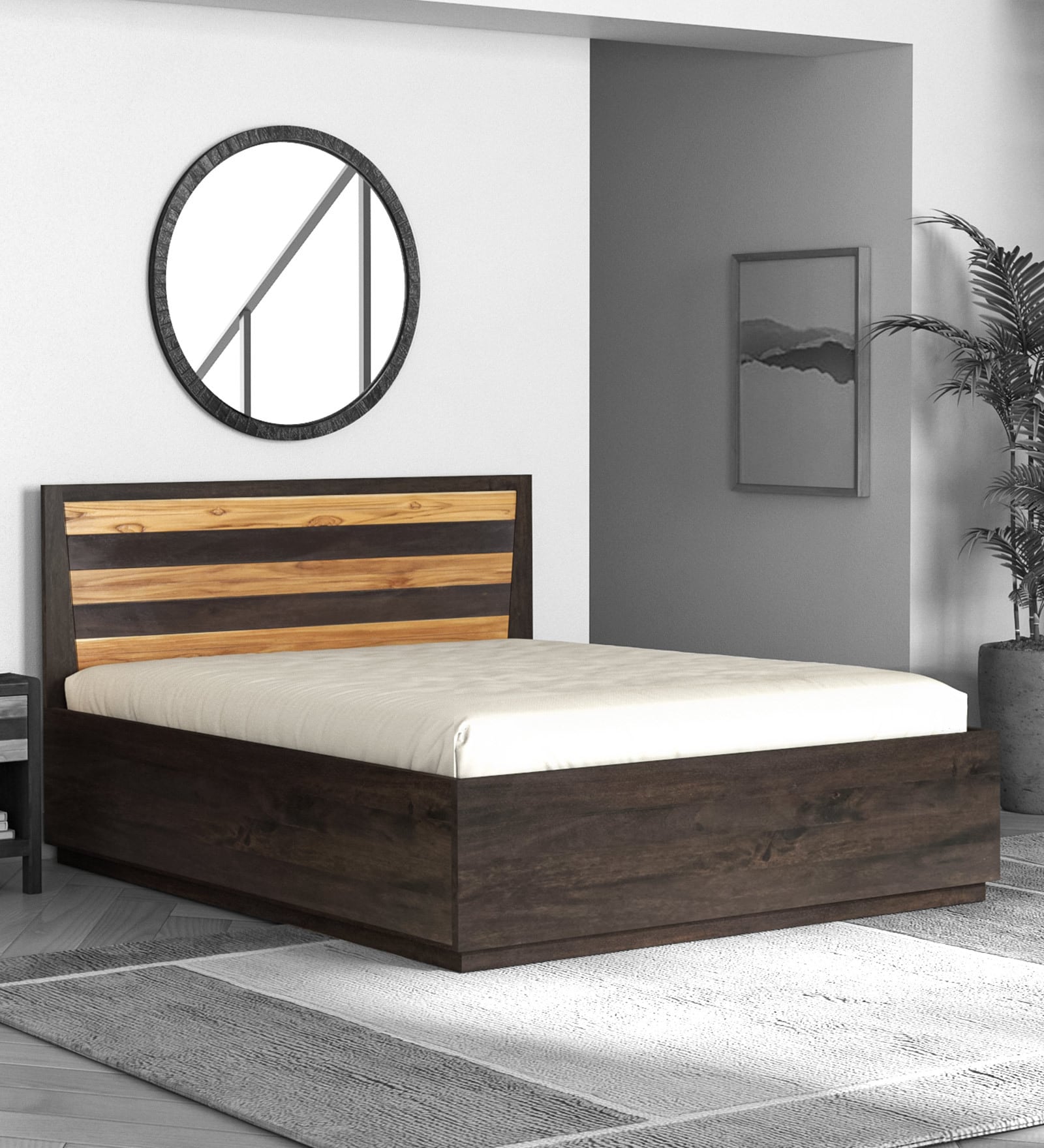 Buy Raas Solid Wood Queen Size Bed With Hydraulic Storage In Natural