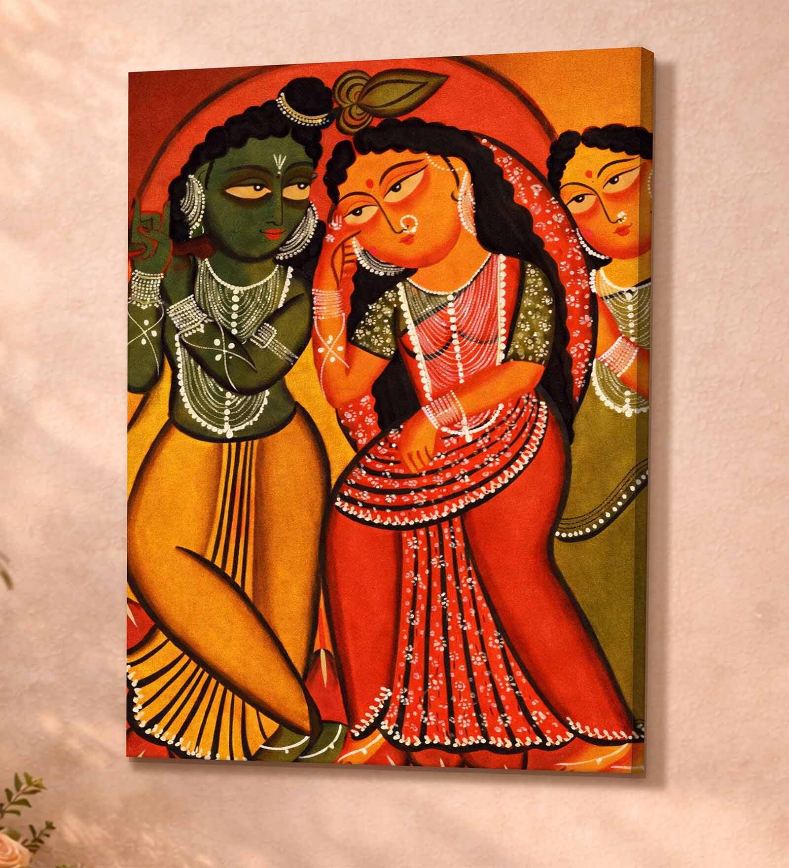 Radha Krishna Folk Stretched Canvas Painting