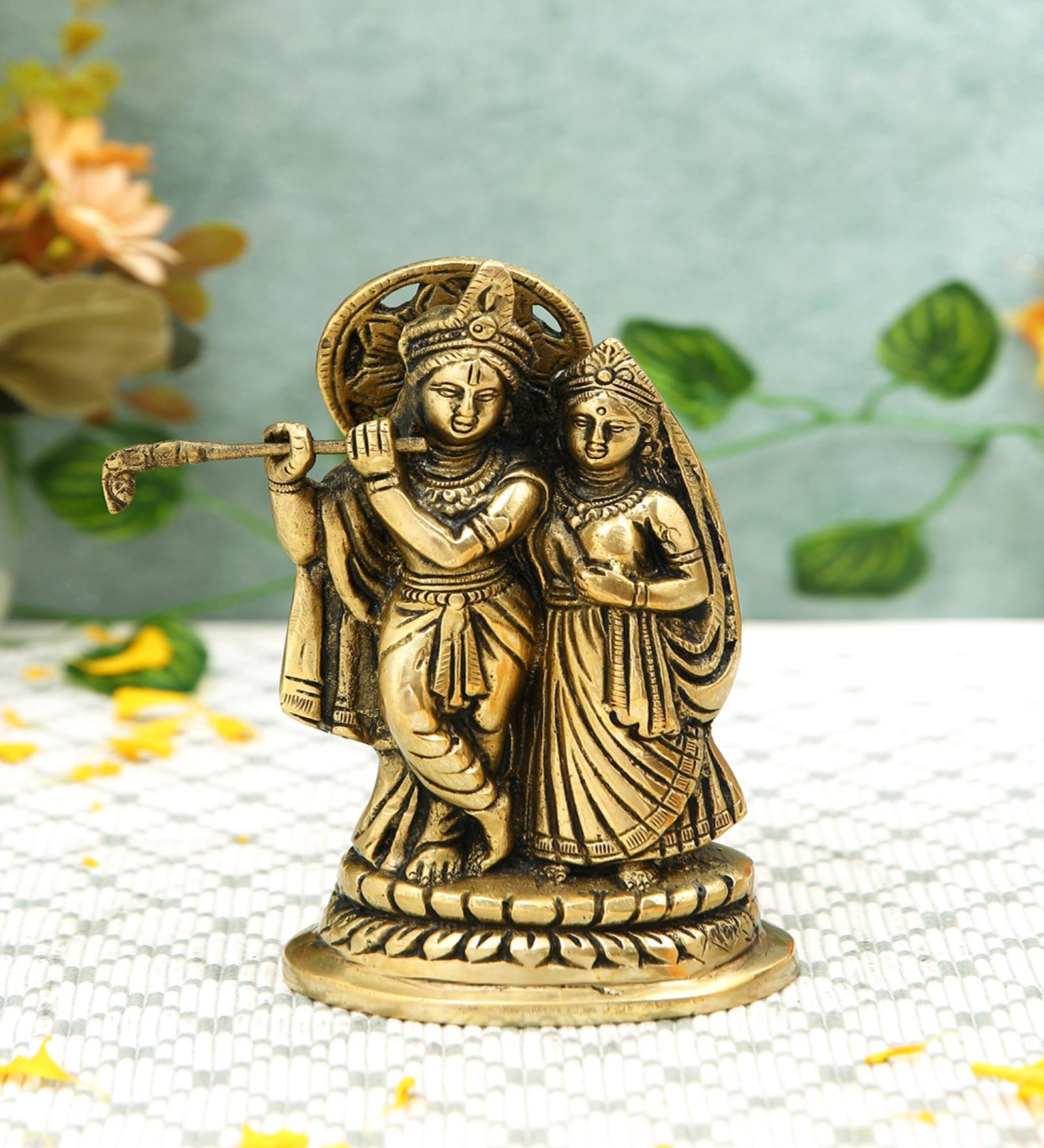 Radha Krishna Gold Brass Idol