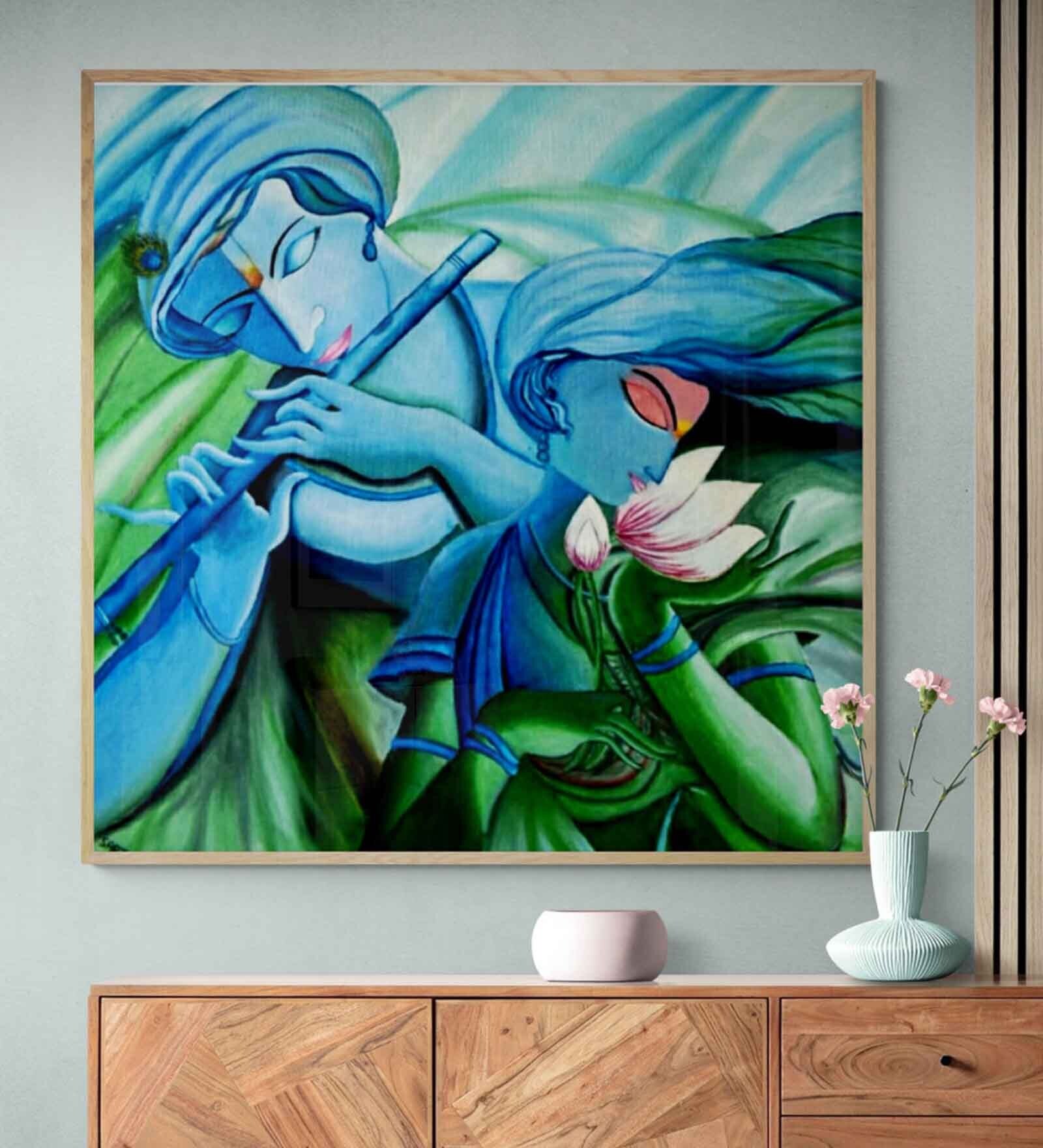 Radha Krishna Handmade Acrylic Paint On Canvas Unframed