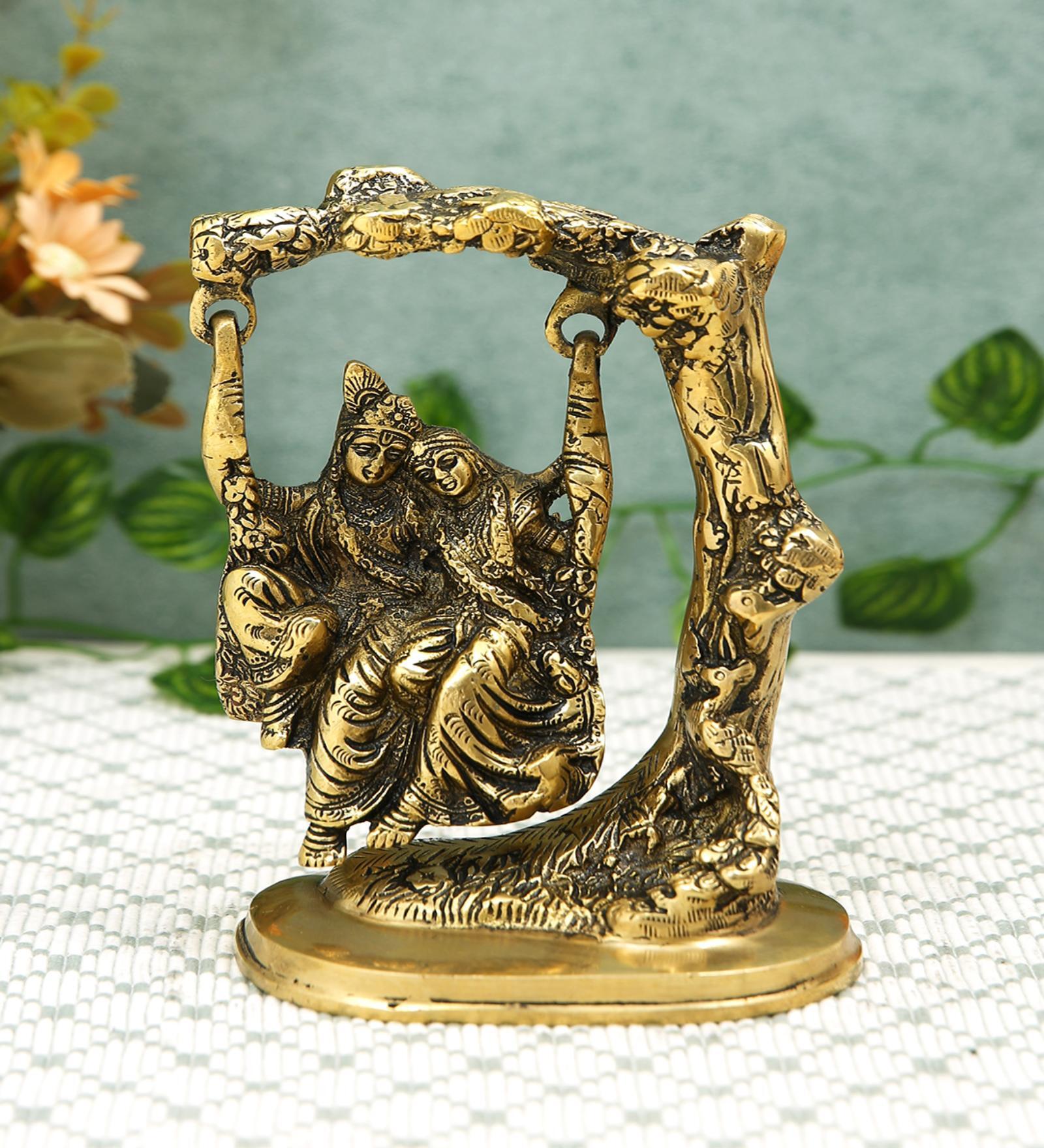 Buy Radha Krishna Jhula Gold Brass Idol at 6% OFF by Imli street ...