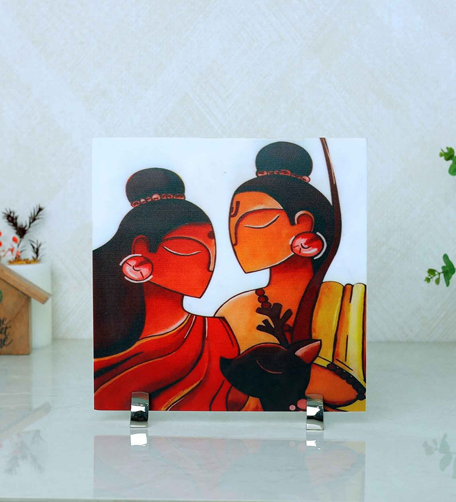 Radha Krishna Multicolour Marble Showpiece