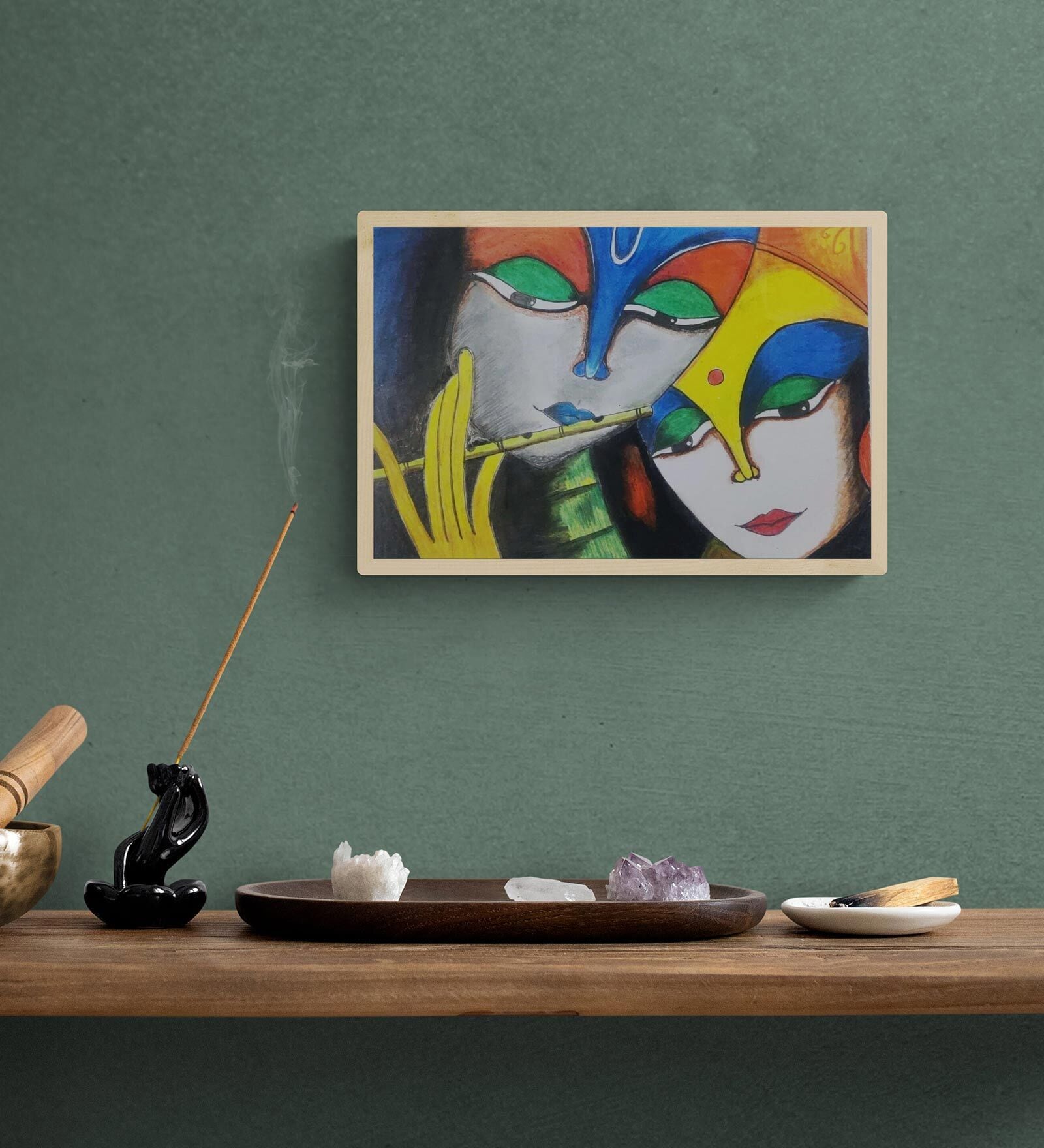 Radha Krishna Handmade Oil Pastels On Unframed Canvas Painting