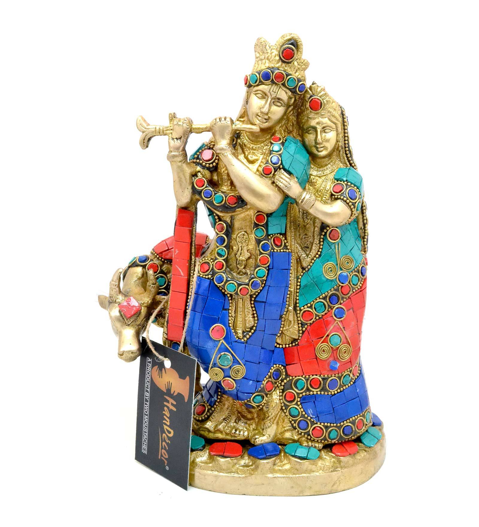 Radha Krishna with Cow Gemstone Showpiece