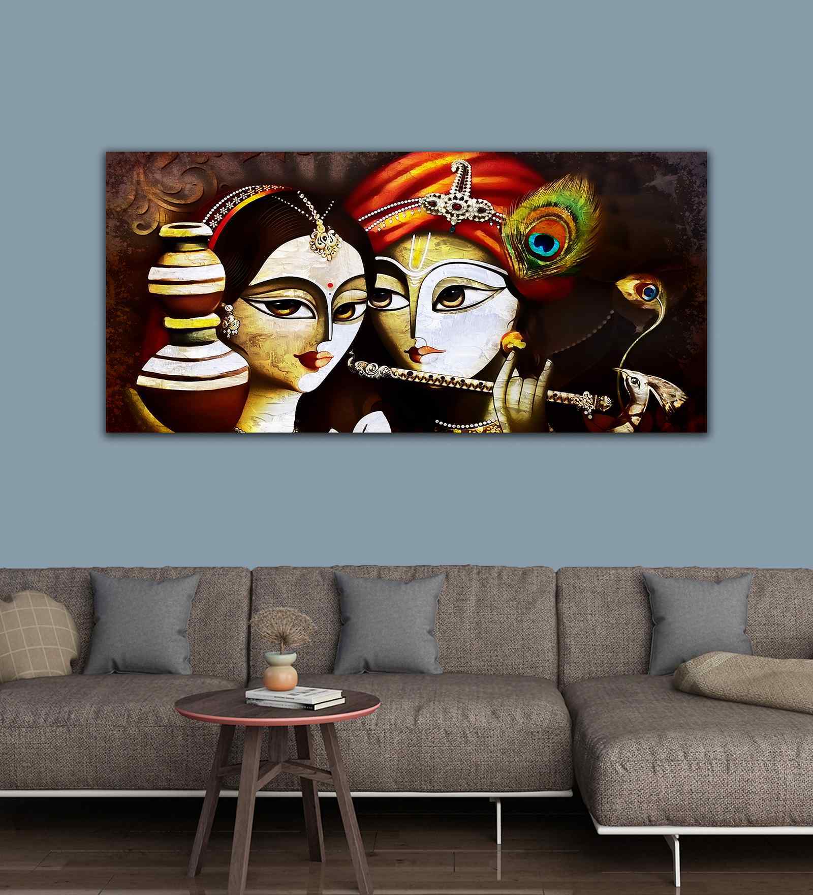 Radha Krishna With Flute Canvas Wall Painting