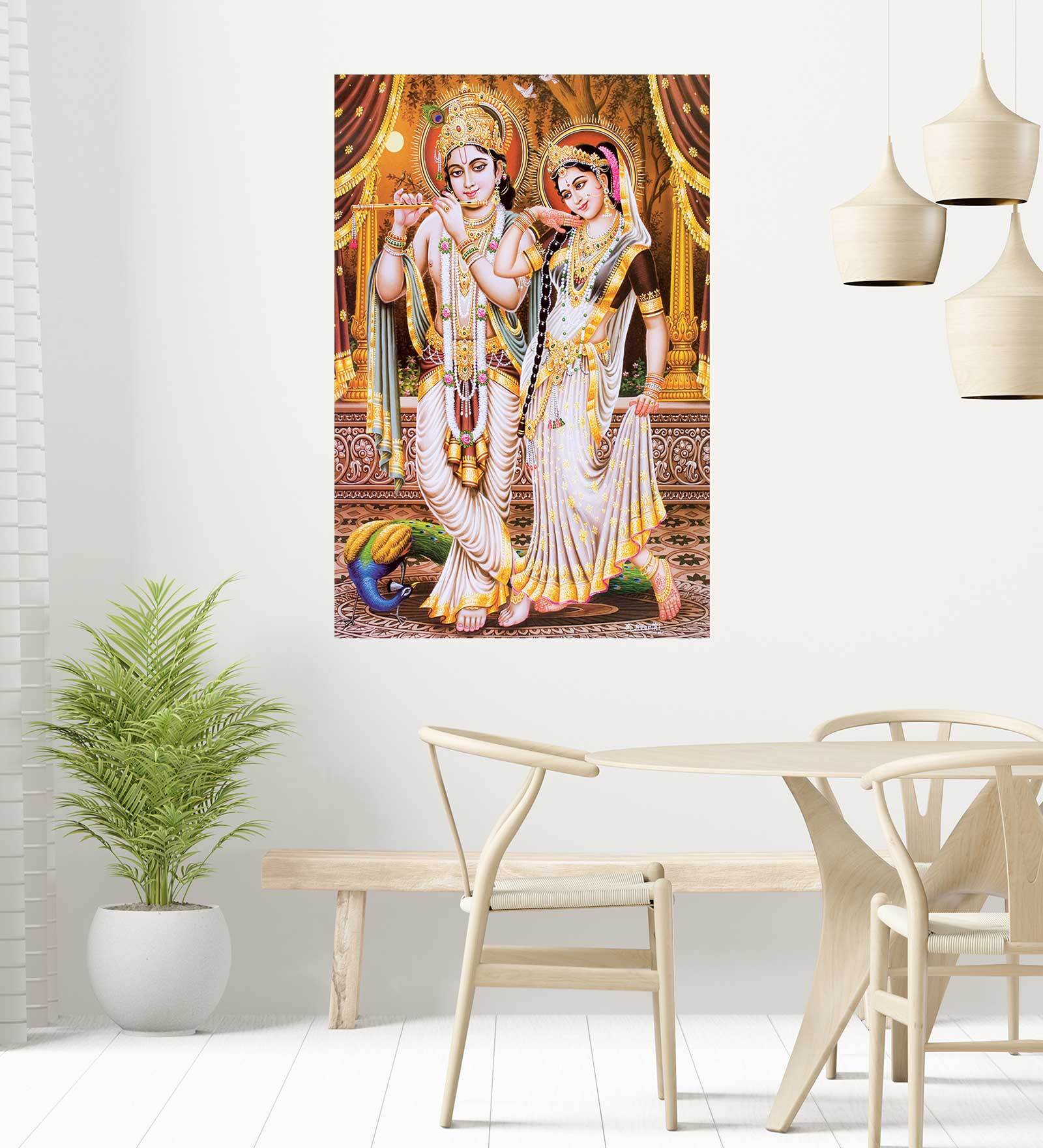 Radhe Krishna Self Adhesive Wall Poster for Home Decor(Vinyl, 24 x 36 Inch)
