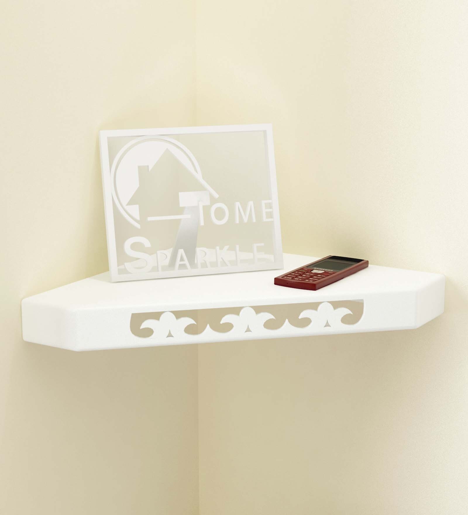 Radial Corner White Engineered Wood Wall Shelf