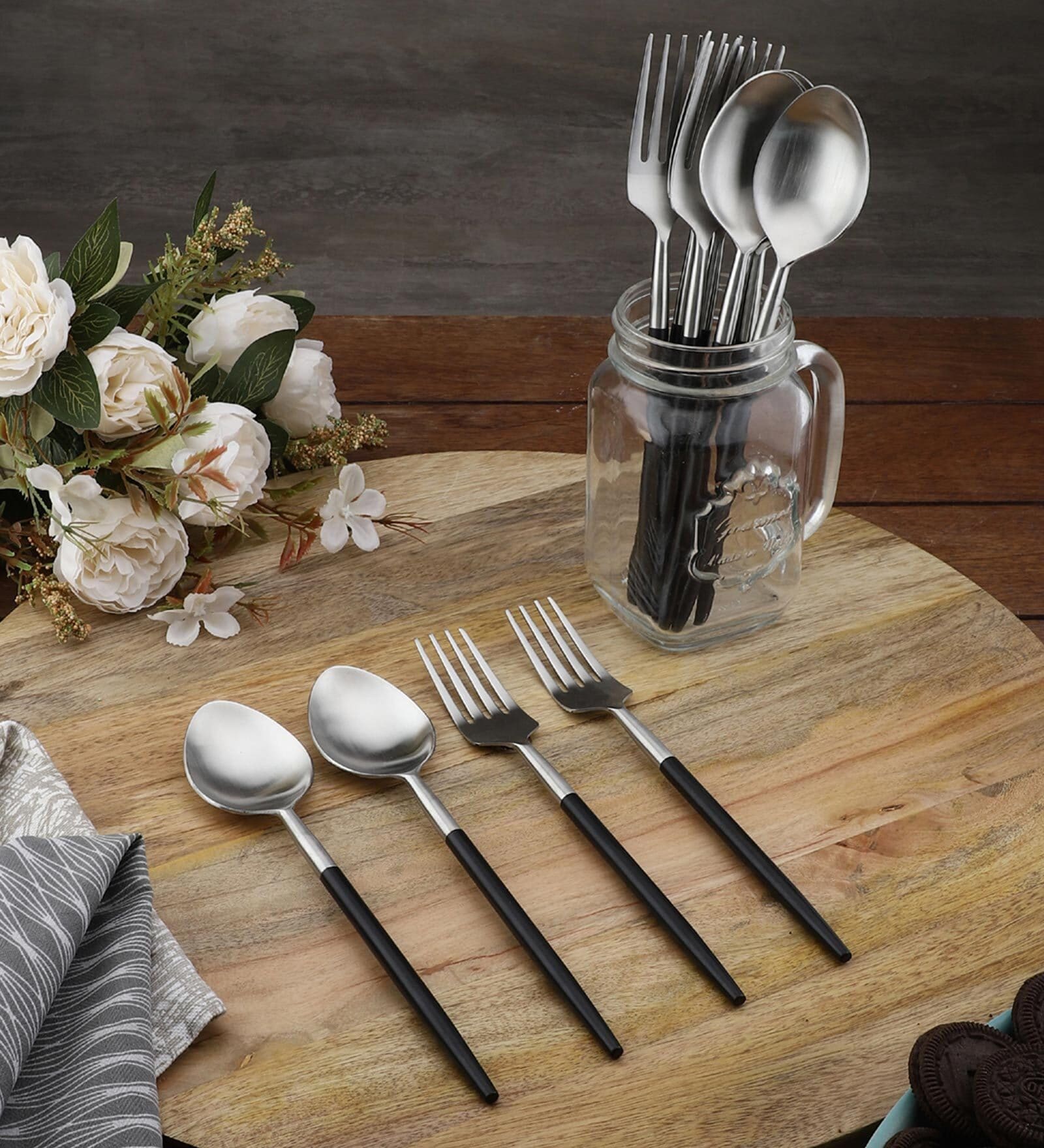 Radiant (Set of 12) Black Colour Stainless Steel Spoon & Fork