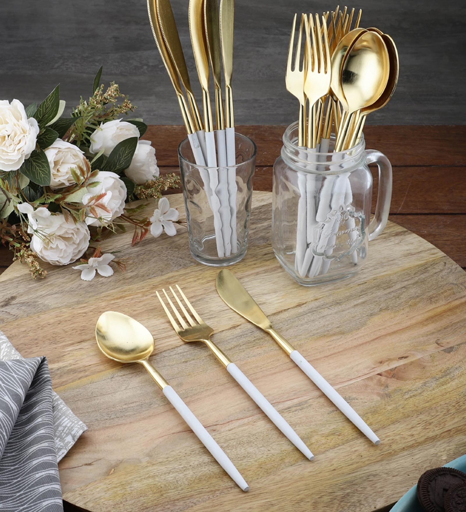 Radiant (Set of 18) White Colour Stainless Steel Spoon, Fork & Knife Set