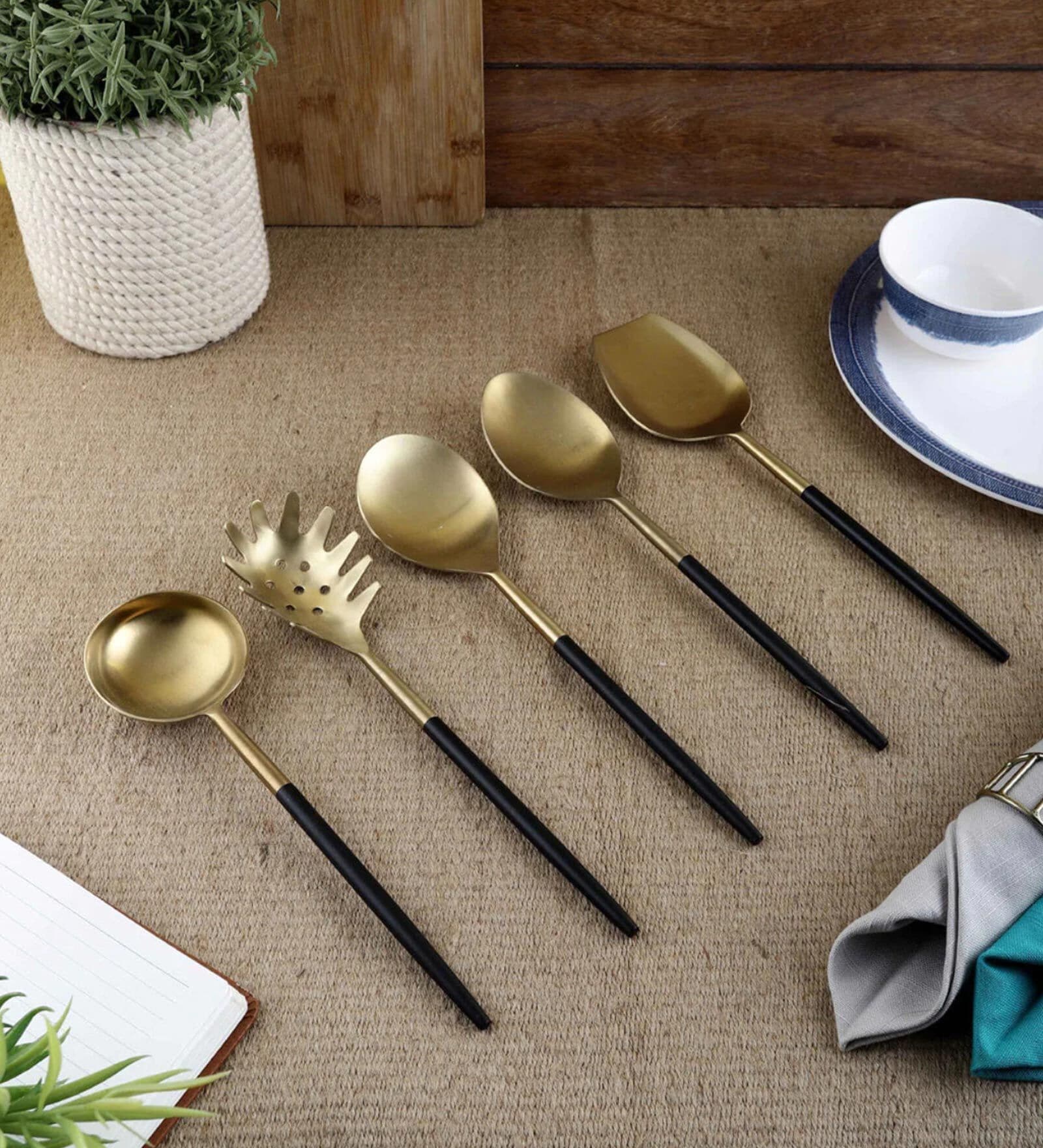 Radiant (Set of 5) Black Colour Stainless Steel Serving Spoon