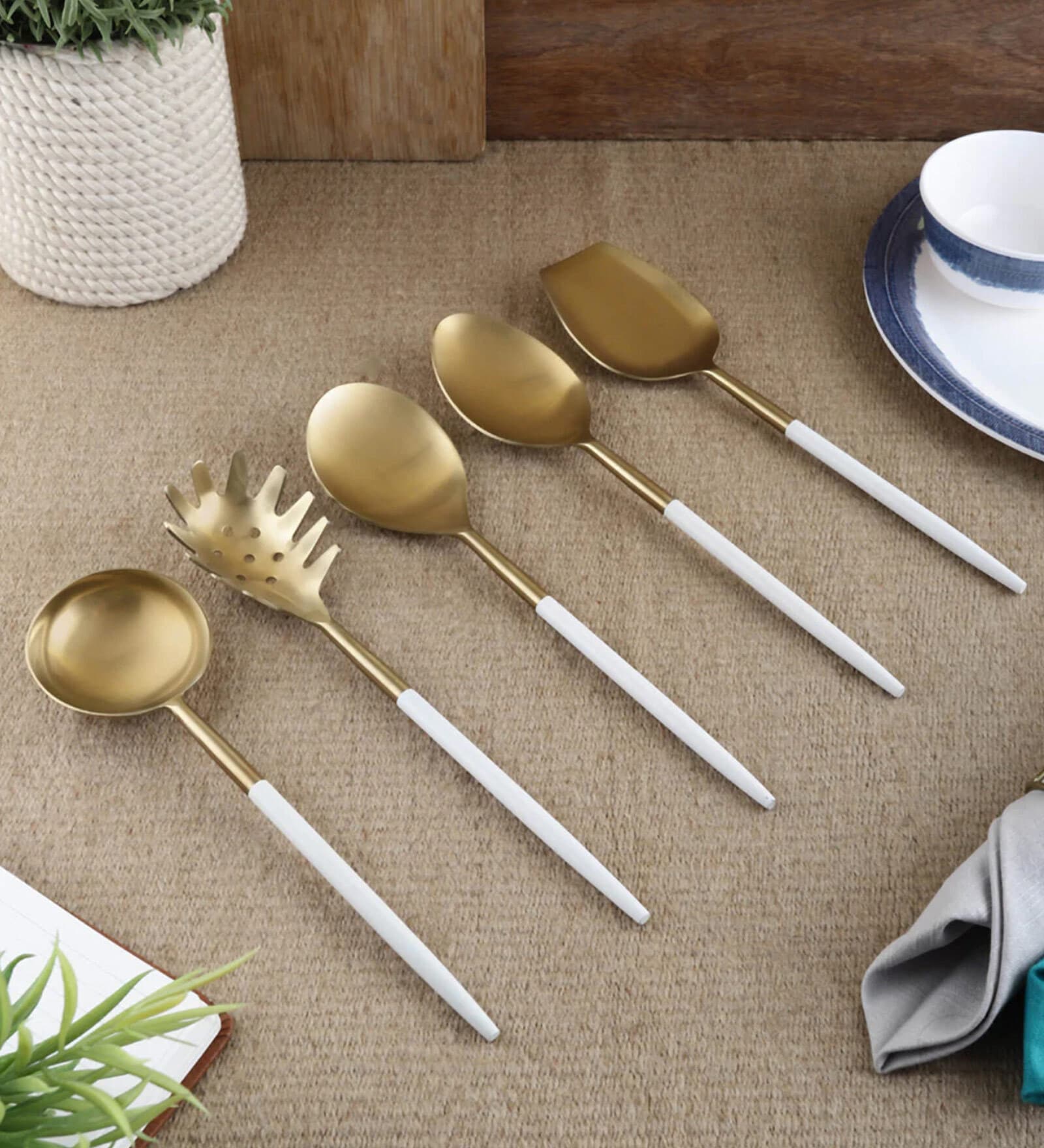 Radiant (Set of 5) White Colour Stainless Steel Serving Spoon