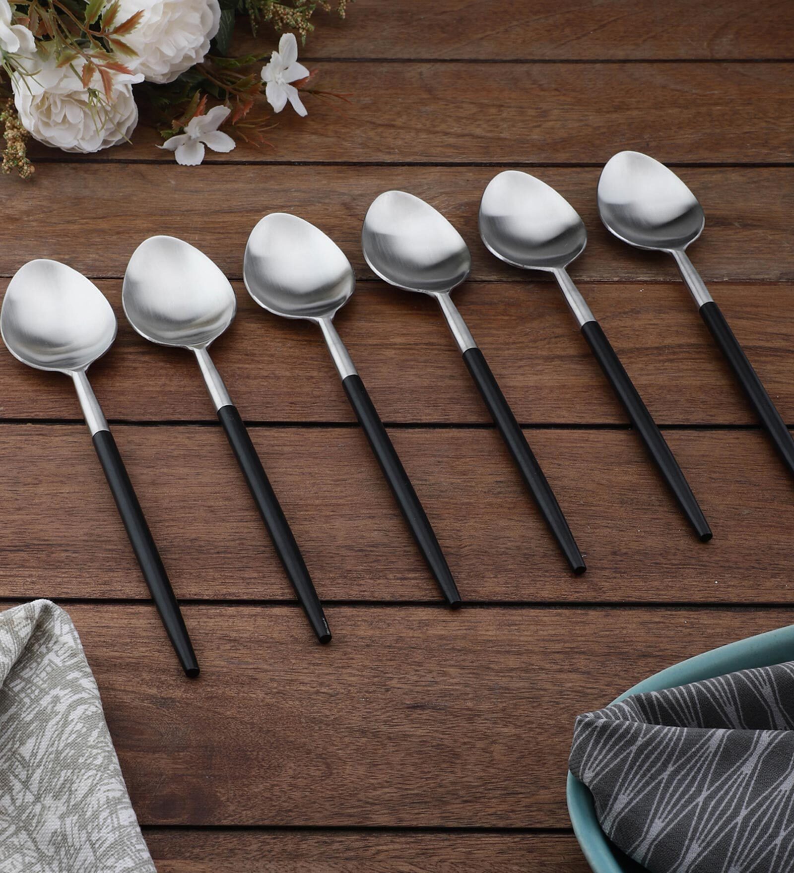 Radiant (Set of 6) Black Colour Stainless Steel Table Spoon