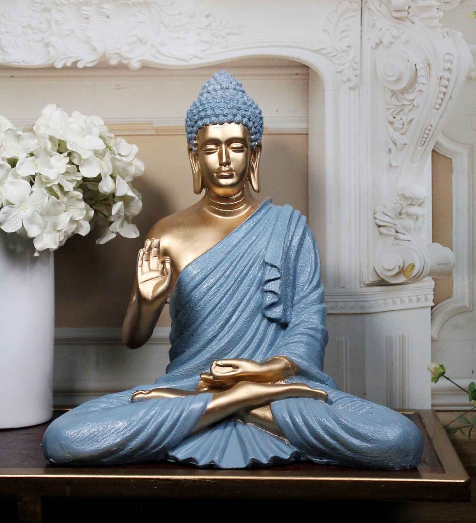 Radiant Enlightenment Buddha Grey & Gold Polyresin Buddha