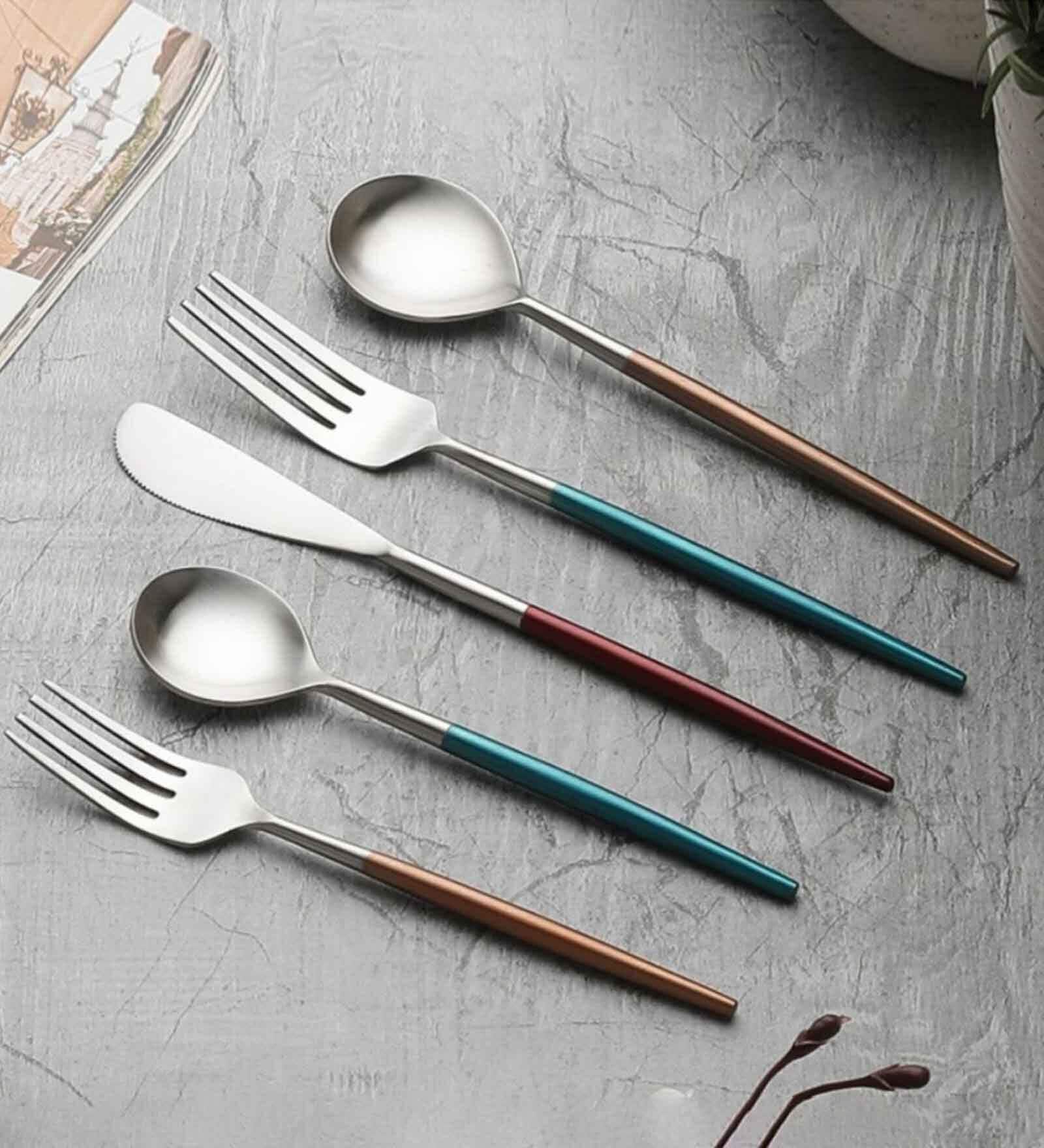 Radiant Multi-coloured Metallic Handles Matt Finish Stainless Steel Flatwareor Cutlery Set of Five