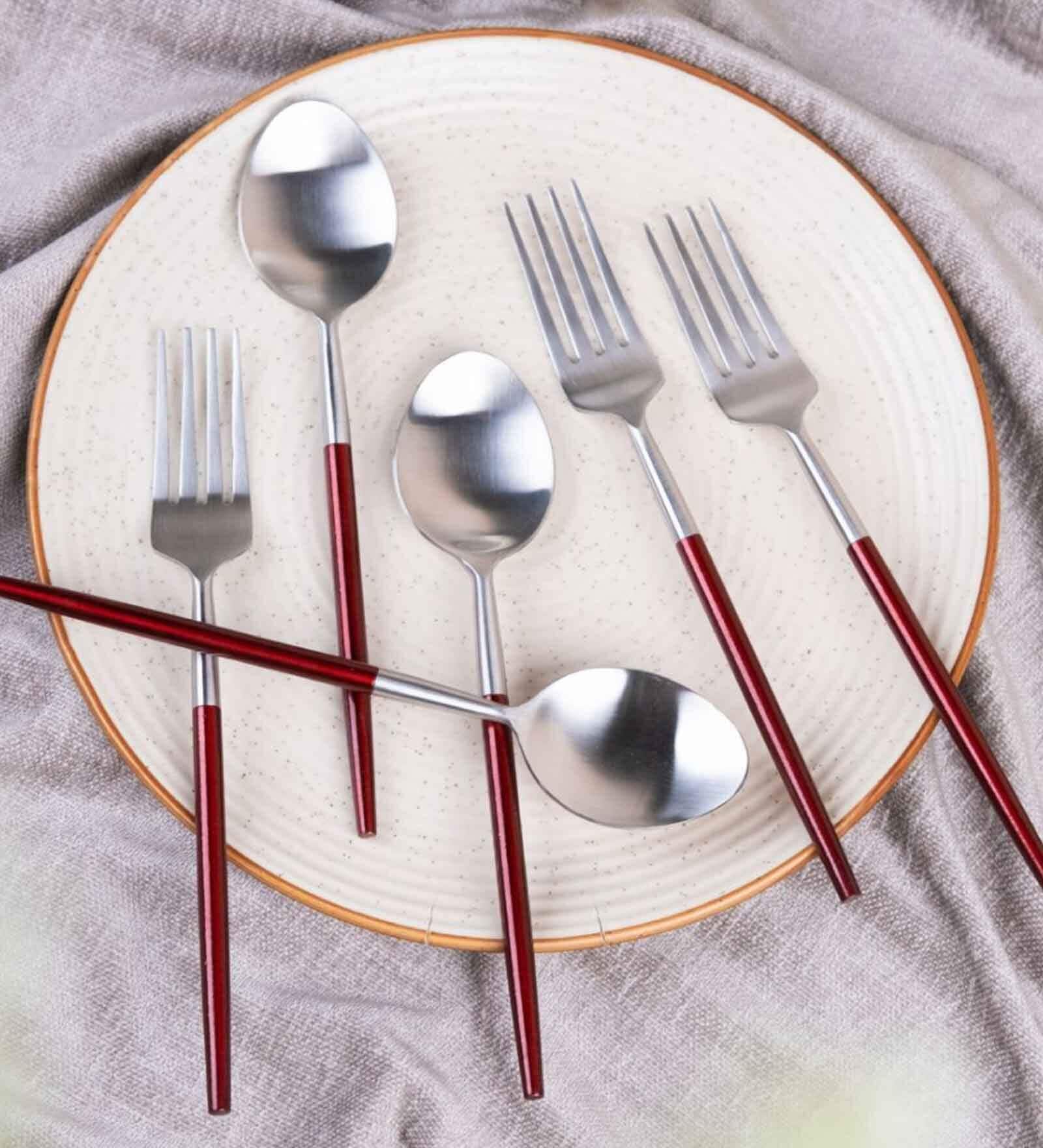 Radiant Red Handle Matt Steel Cutlery Set of Twelve