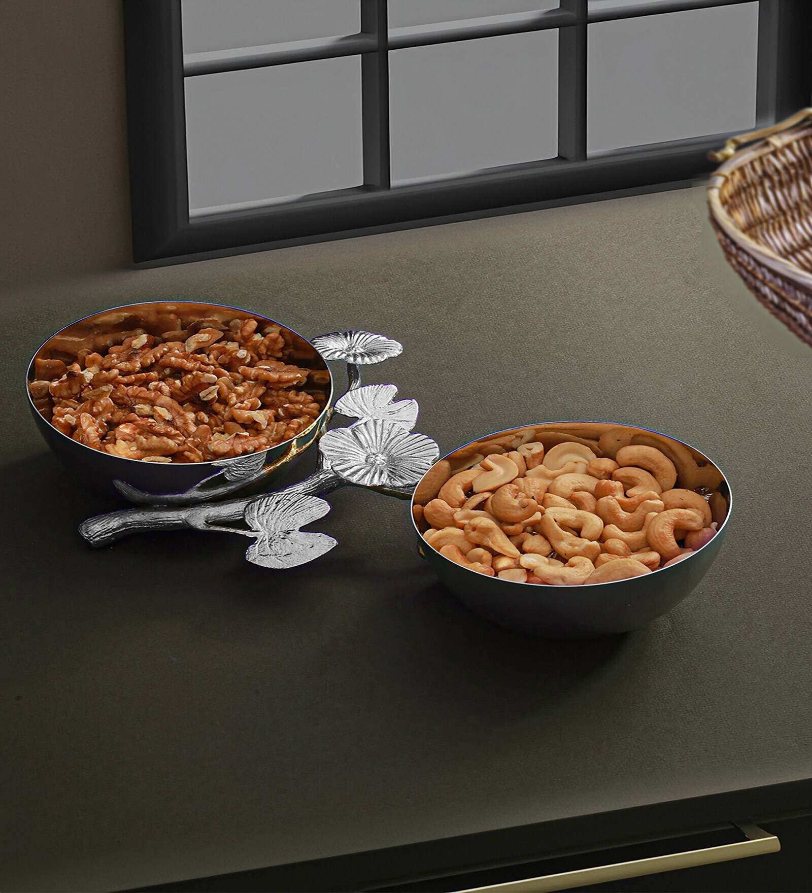 Flowerfleck Dual Nut Dish-Silver
