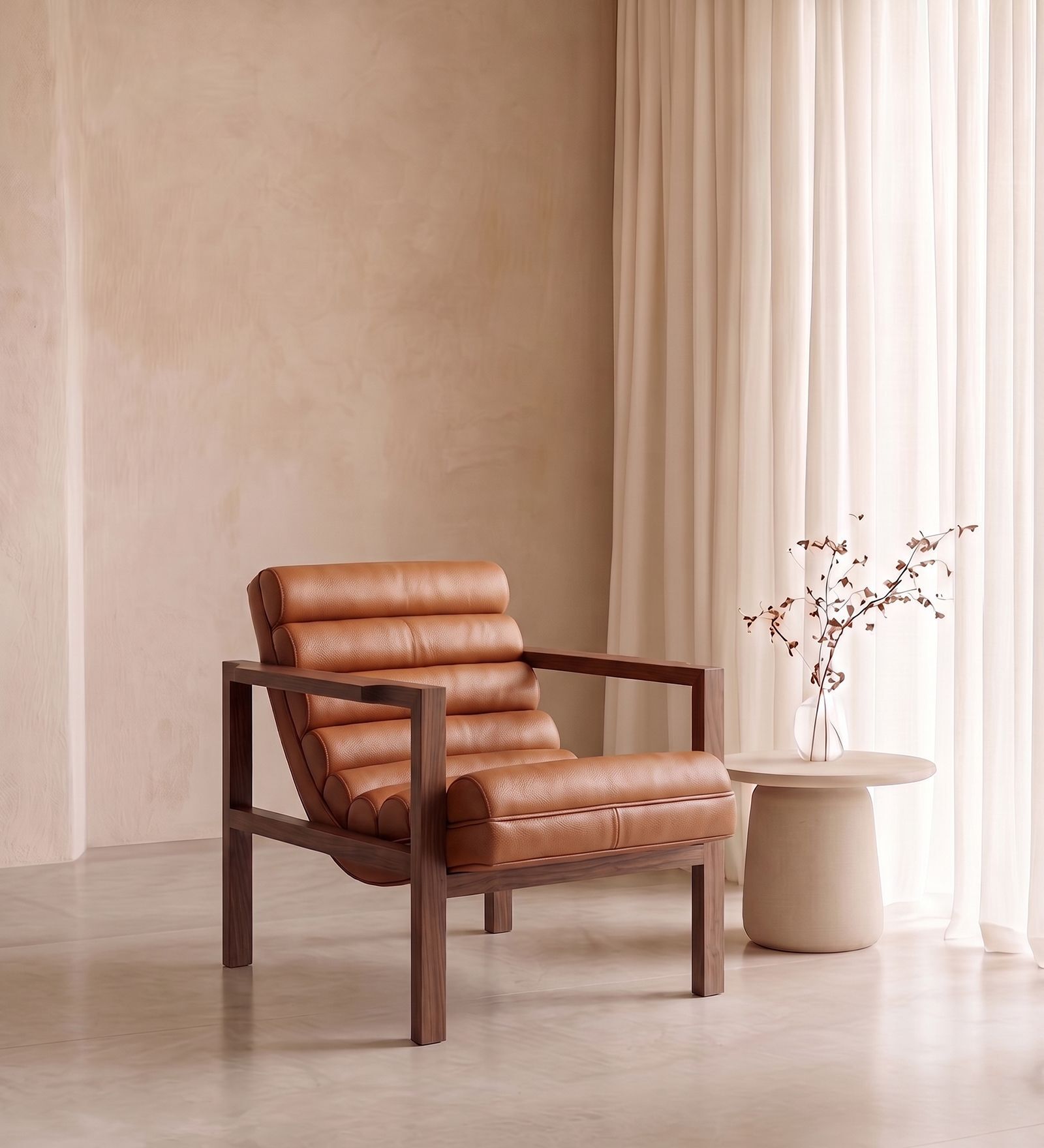Raevello Strap Lounge Chair In Tan Brown Colour
