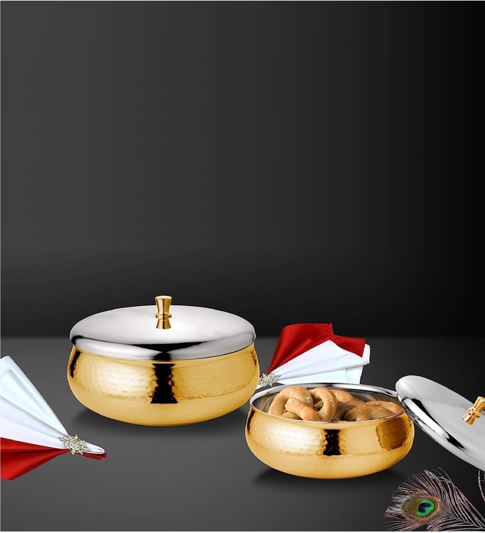 Raga 800 ml Gold Stainless Steel Double Walled Serving Bowl with lid