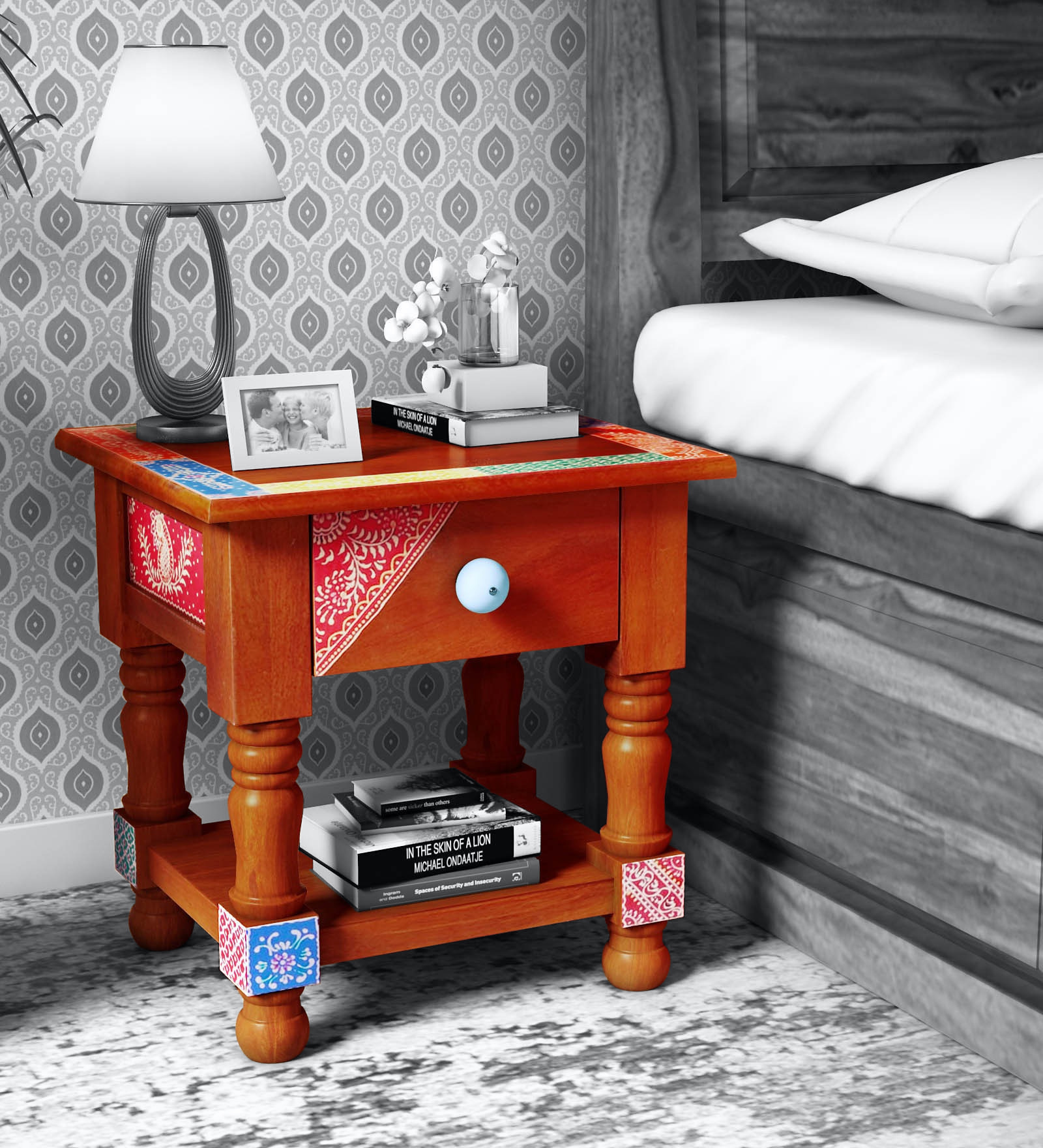 Alankaar Solid Wood Hand Painted Night Stand