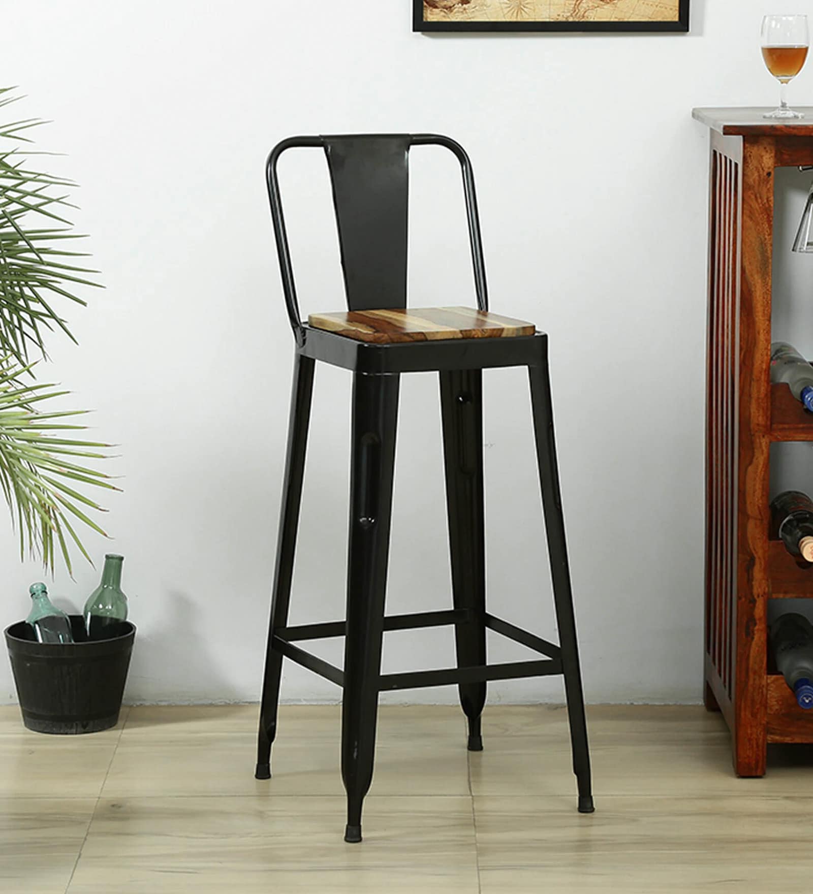 Raglan Metal Bar Stool In Black Colour