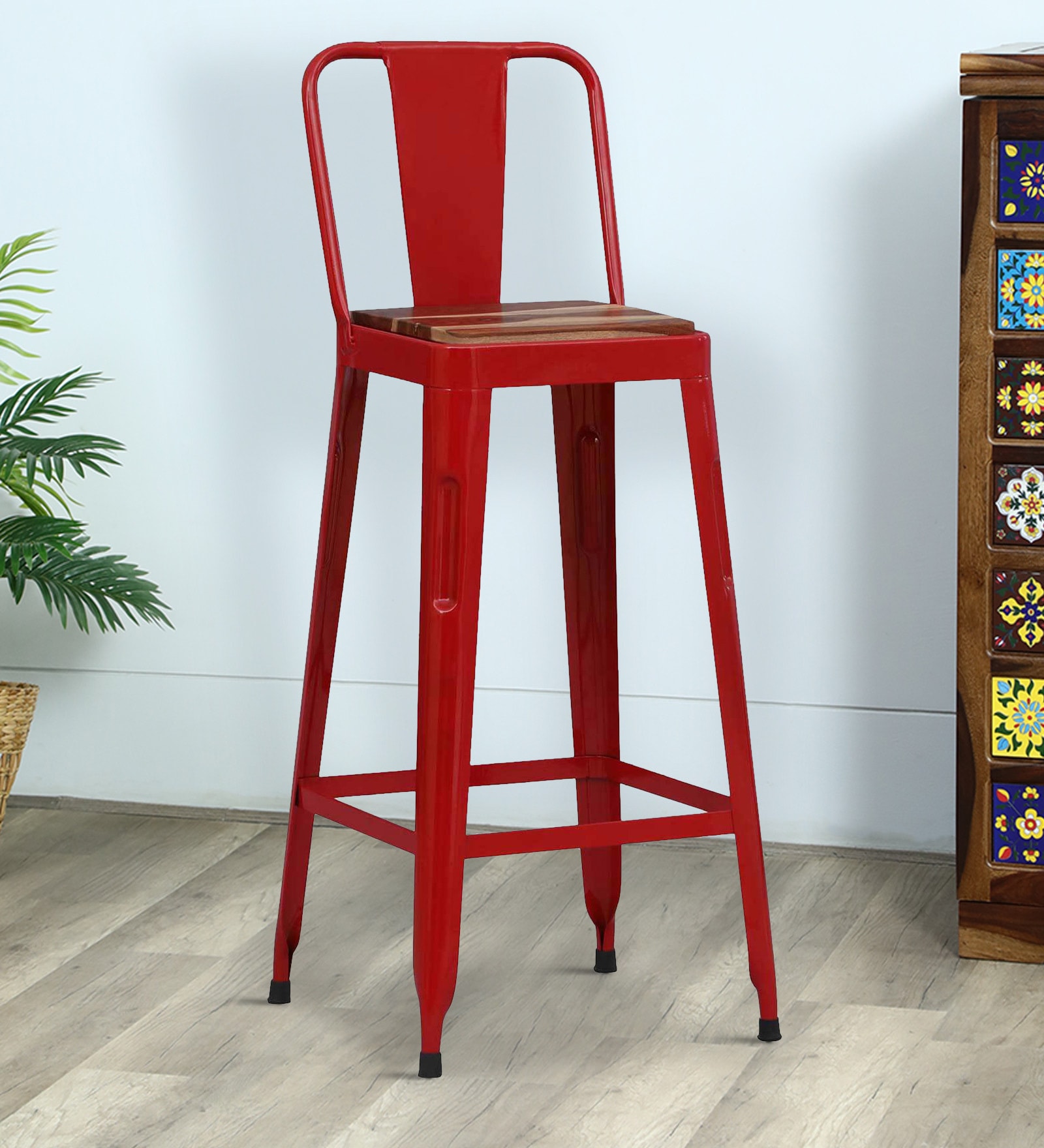 Raglan Metal Bar Stool In Red Colour