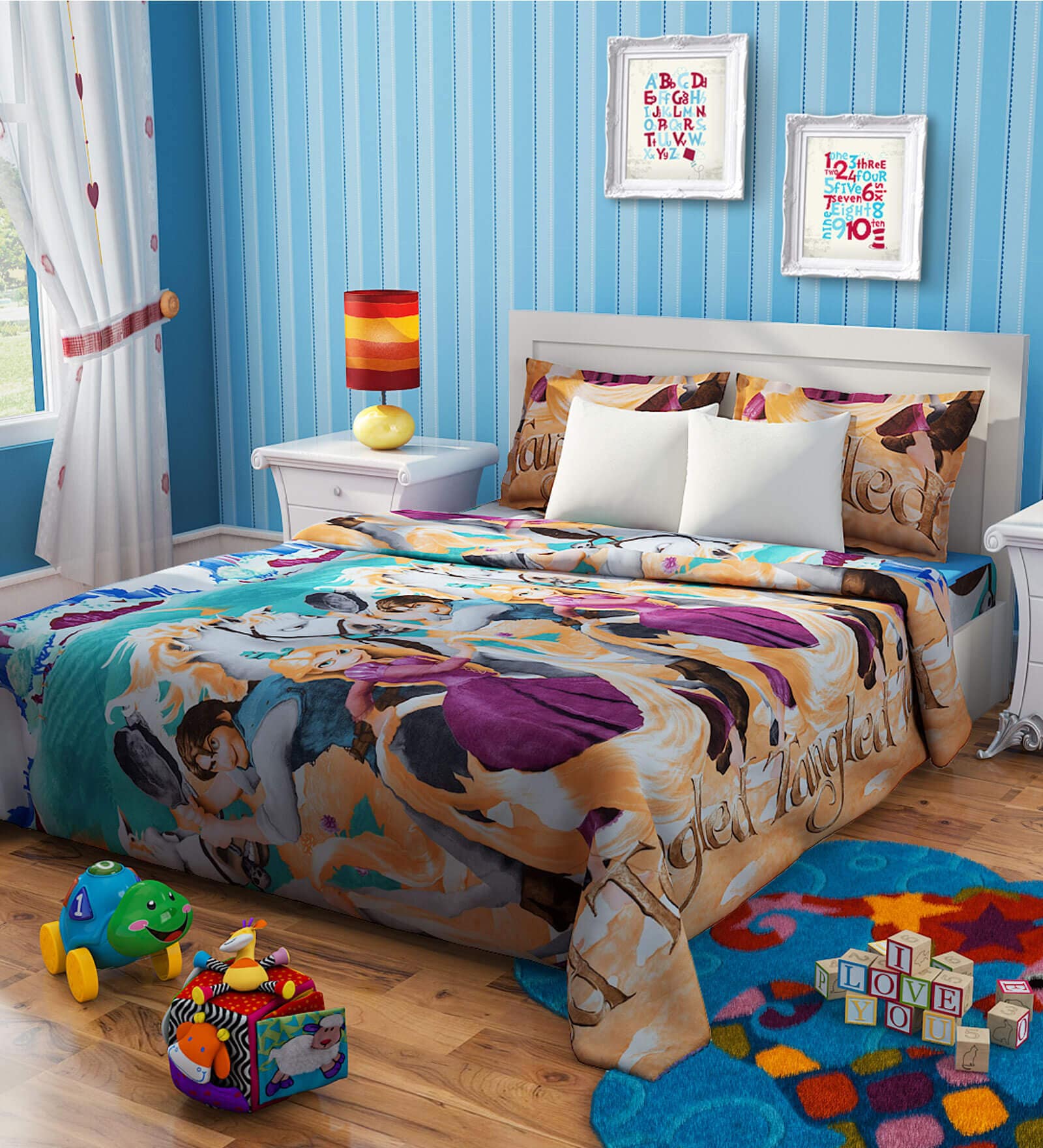 Tangled Themed Single Bedsheet with 1 Pillow Cover in Multicolour