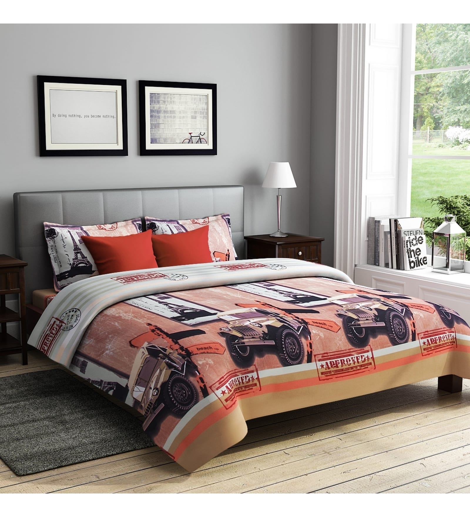 Red Abstract 200 TC Polyester 1 Double Bedsheet with 2 Pillow Covers